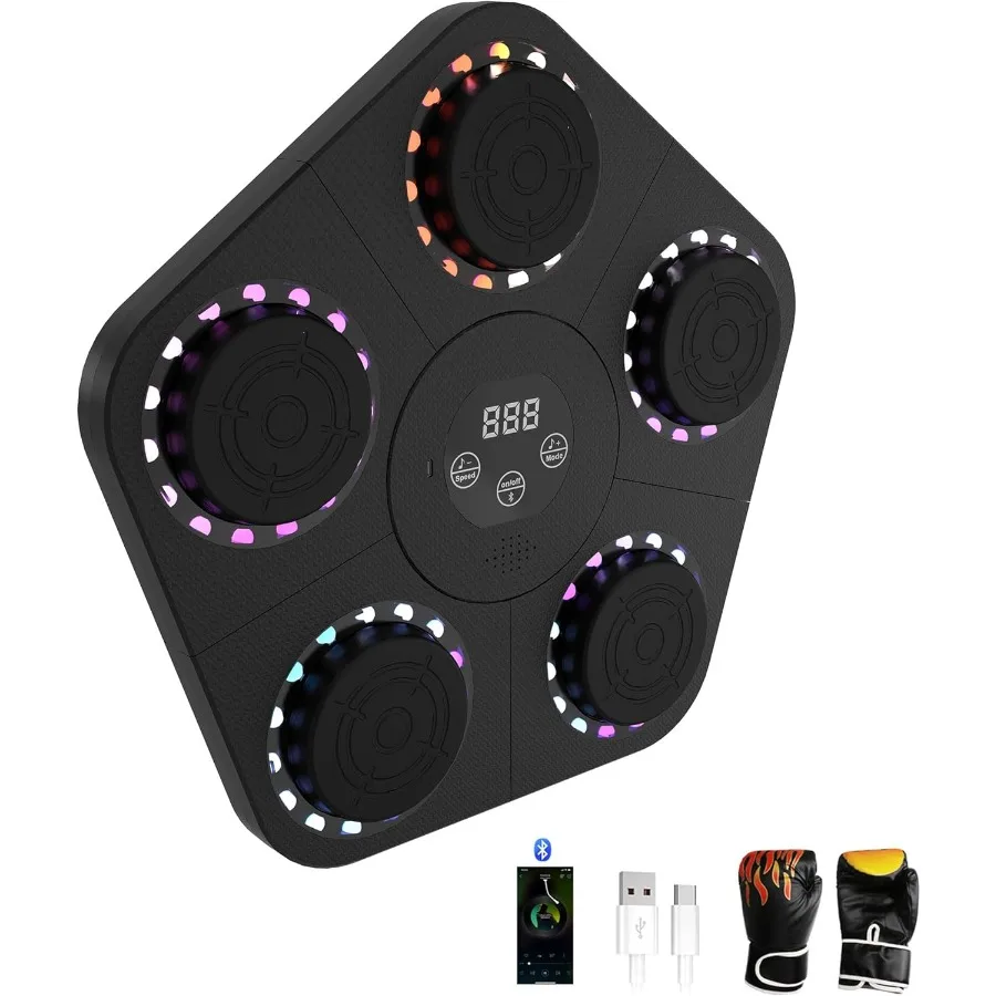 

Wall Mounted Music Boxing Machine with Bluetooth Speaker and Gloves for Home Training Electronic Boxing Target Equipment in Bla