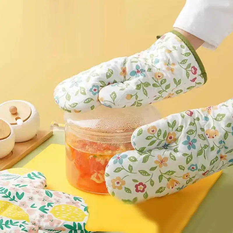 Versatile Printing Microwave Glove Heat Resistant Non-slip Oven Mitt Insulated Washable Baking Glove