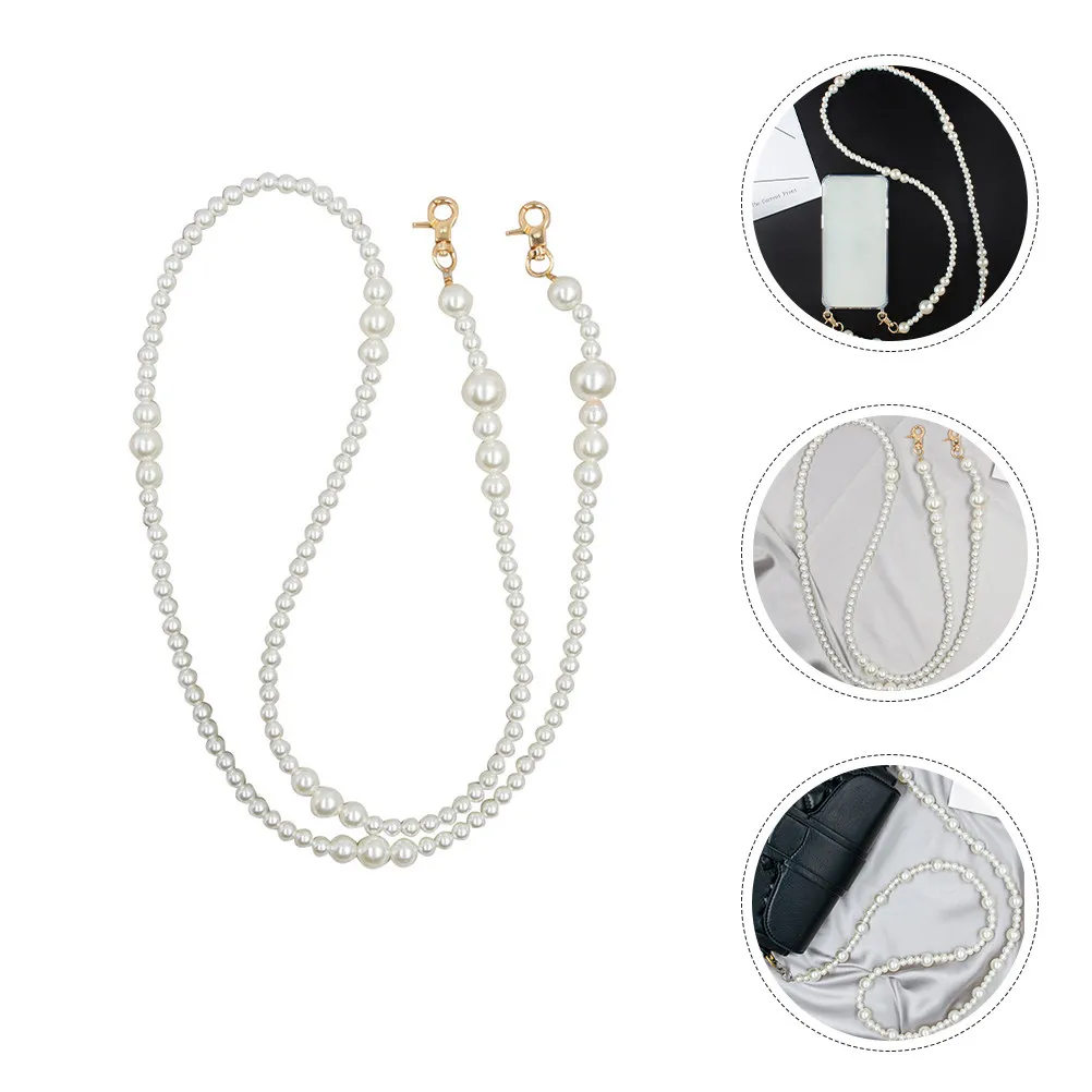 Pearl Bag Chain Strap Replacement for Women Faux Pearl Handbag Extender Elegant Beaded Design Buckle Attachable DIY Bag