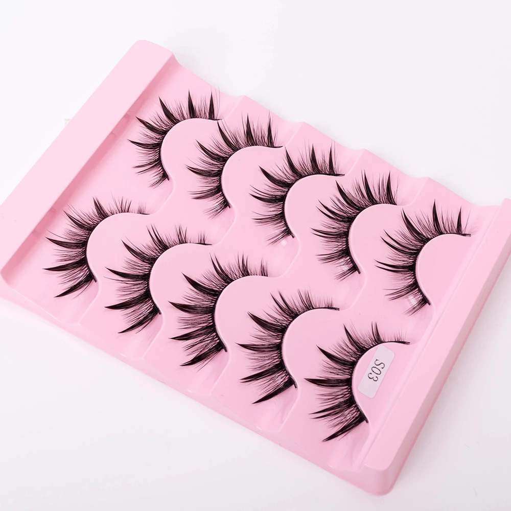 Neue 5/10 Paar Natürliche Wet False Eyelashes für den täglichen Gebrauch, scharfe, dicke, künstliche, gekreuzte Make-up-Wimpern – Detail 15