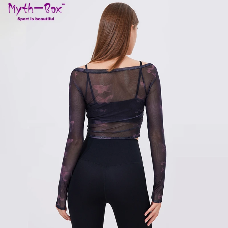 

Women Slim Yoga Shirts Fake Two-Piece Sport Shirt With Pad Thin Mesh Long Sleeves Running Bra Tops Gym Fitness Sweatshirts Femme