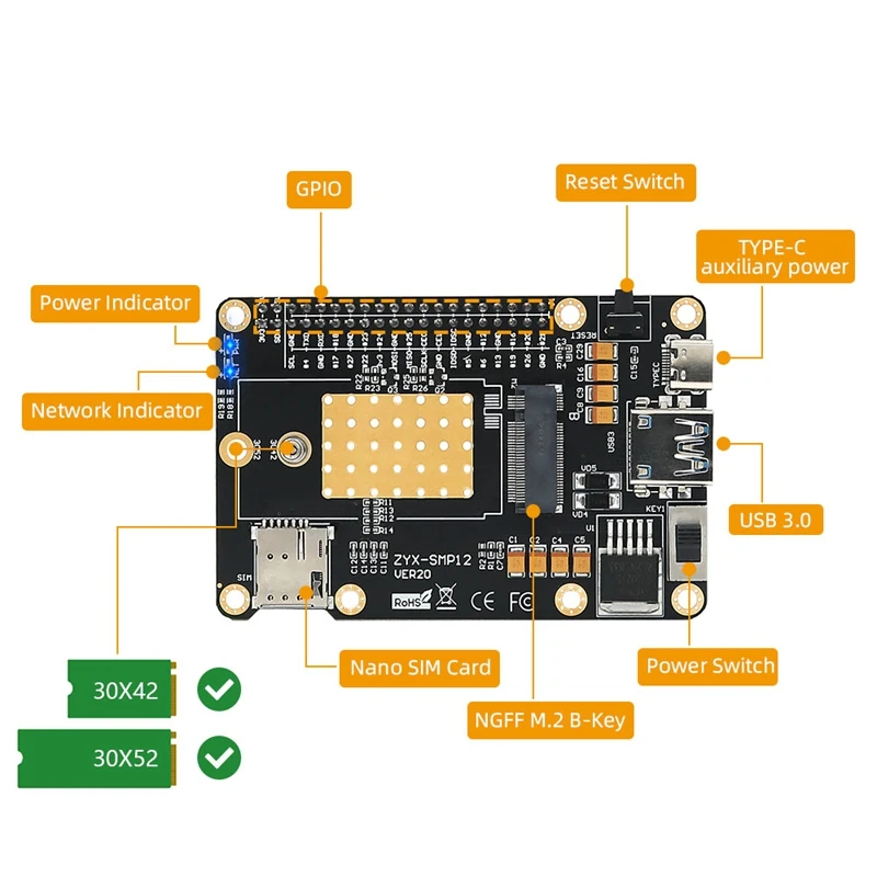 4G & 5G Base HAT Expansion Card For RM500Q/SIM8200/GM800 Module And Raspberry/Samsung ARTIK /Rock64 Media Computer Board