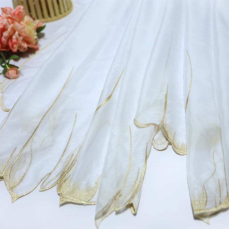 150X100Cm Gradient Embroidery Lotus Leaf Soft Fabric Diy Hanfu Shirts Doll Cloth Chinese Diy Sewing Craft Organza Tulle Fabric