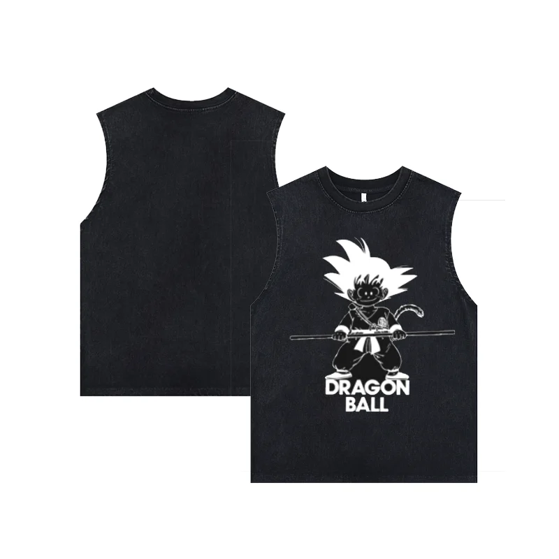 

Dragon Ball Little Goku Print Men's Washed Tank Tops Summer Y2k Women Vintage Casual Gym Sleeveless Shirts Vest HipHop Steetwear