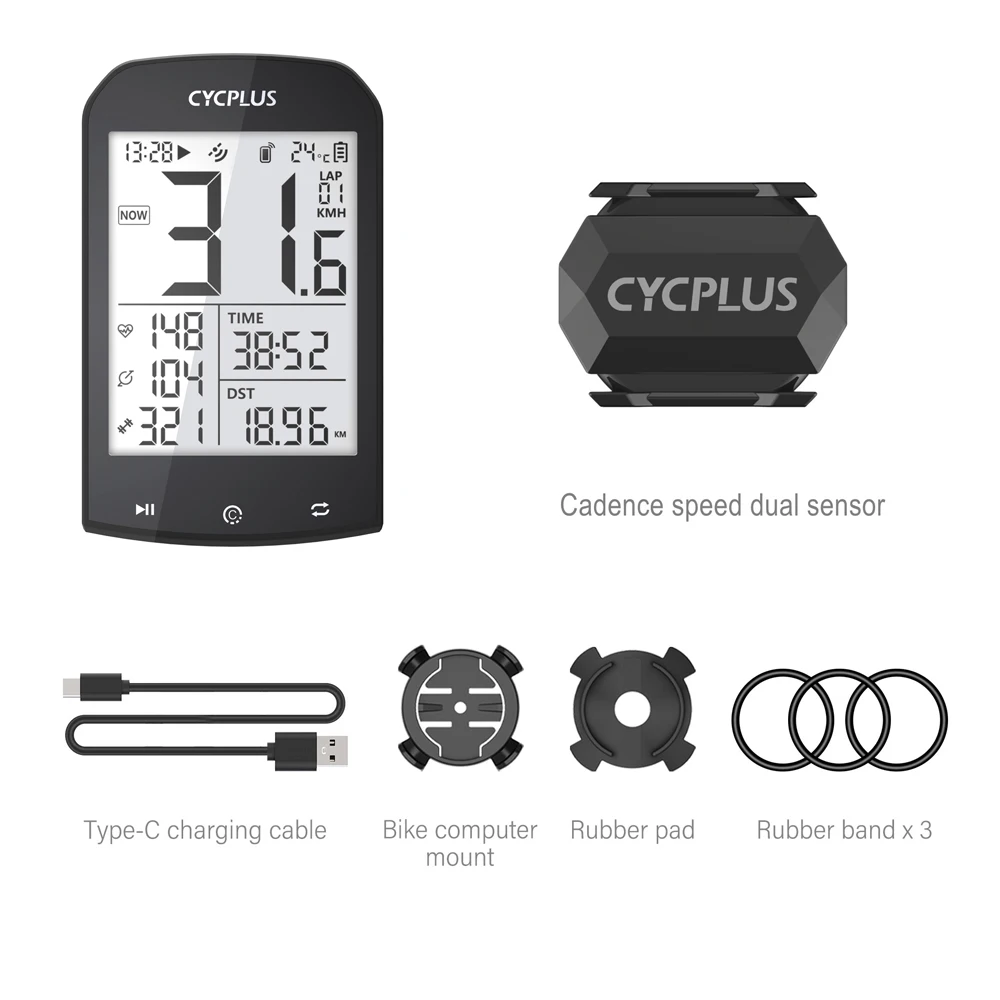 CYCPLUS M1 GPS Fietscomputer Cadans Snelheidssensor Draadloze Snelheidsmeter Kilometerteller ANT+ BLE Fietsaccessoires