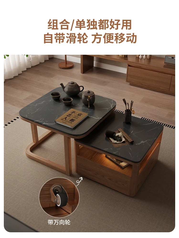 

Luvest solid wood telescopic square coffee table combination living room small apartment modern simple tea table rock slab low t