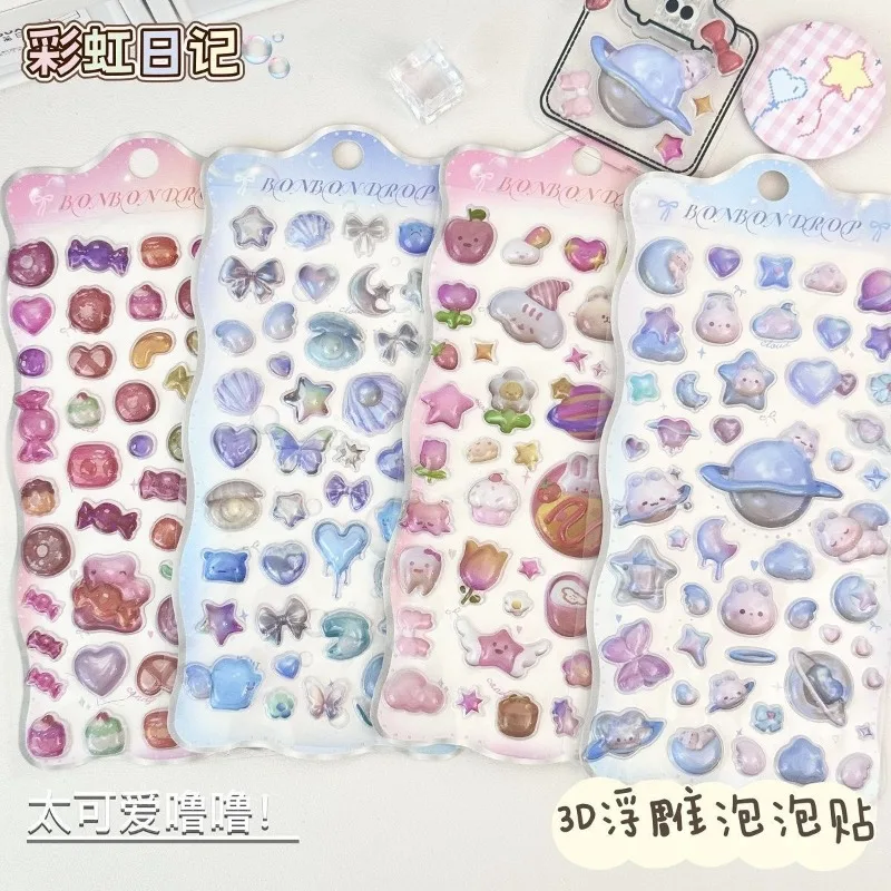 3D Relief Sticker Acrylic Epoxy Transparent Bubble Sticker Students High Value Waterproof Decorative Cartoon Animal
