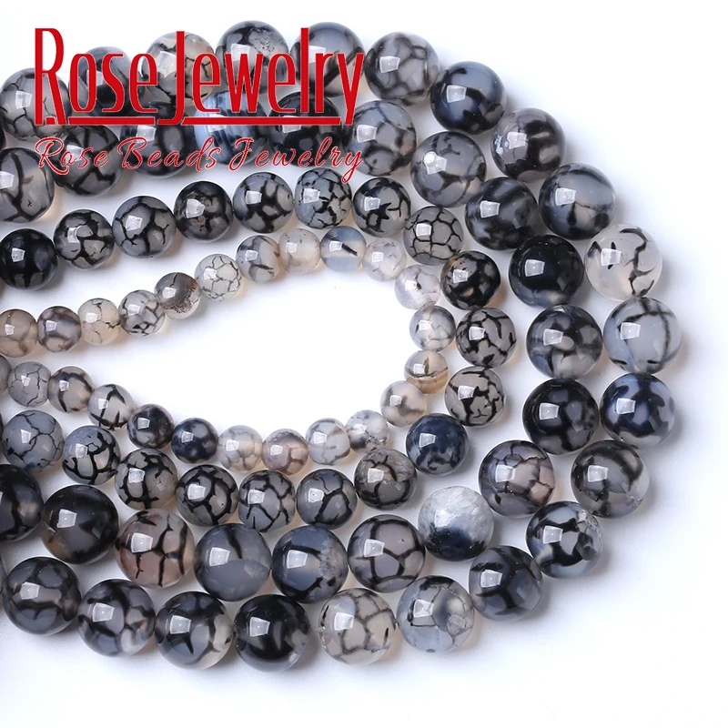 Natural Black White Dragon Vein Agate Beads For Jewelry Making Round Loose Stone Beads Diy Bracelets Necklaces 4 6 8 10 12mm 15\