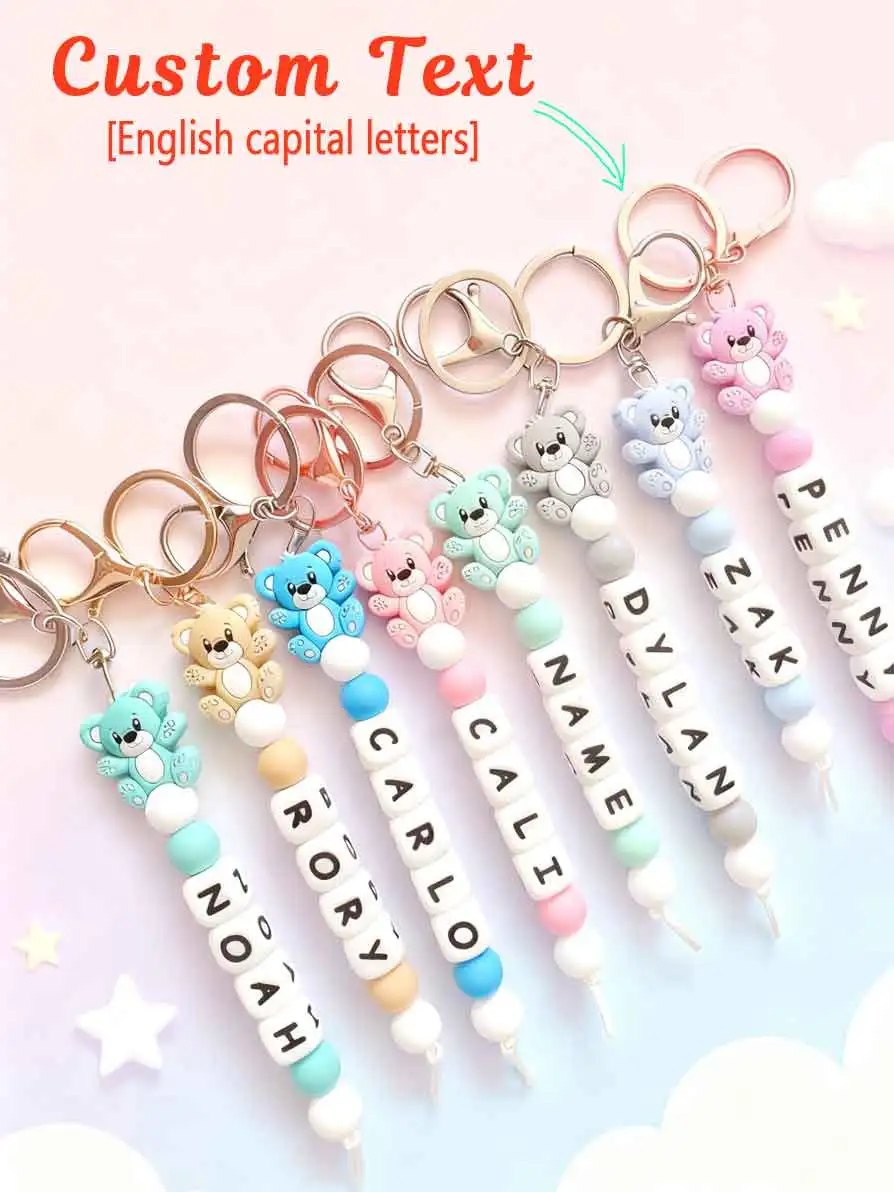 

1 personalized keychain, multi-color bear silicone bead accessories, beaded keychain/bag accessories