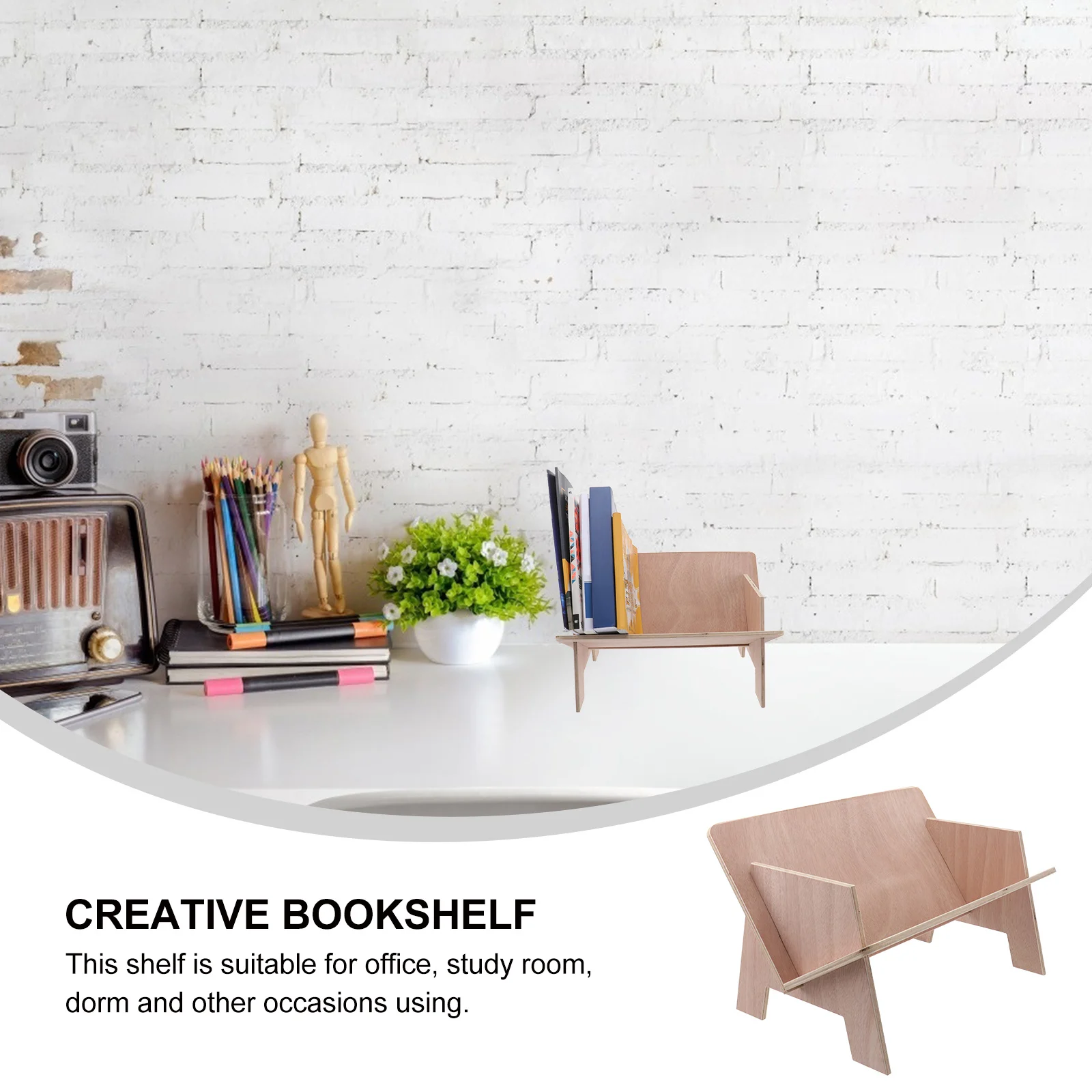 1pc Mini Desktop Bookshelf Simple Compact Storage Rack For Office Study Dorm Wooden Style Document Organizer Small Book Stand