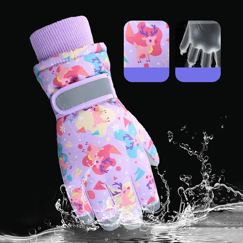 Cartoon Children Winter Gloves for Girls Boys Thicken Waterproof Kids Ski Gloves Snowboard Riding Cycling Child Snow Gloves