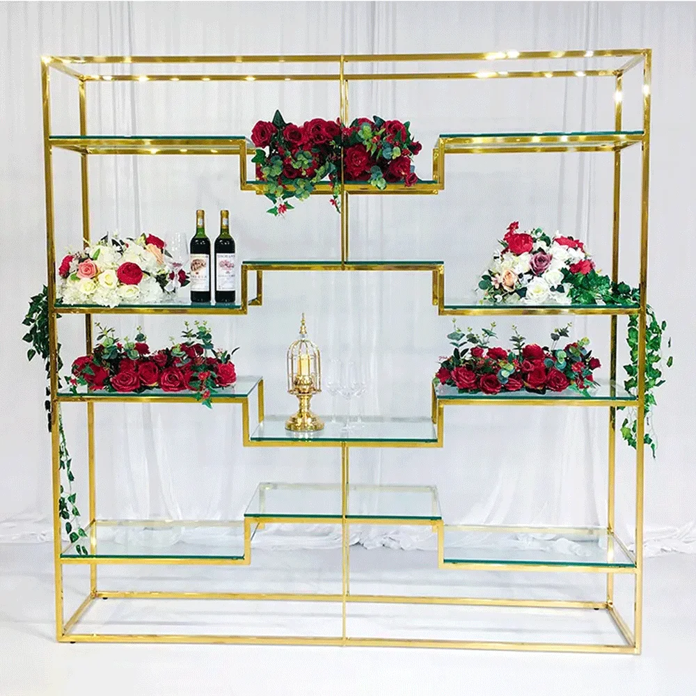 Wedding furniture stainless steel with glass wedding rack