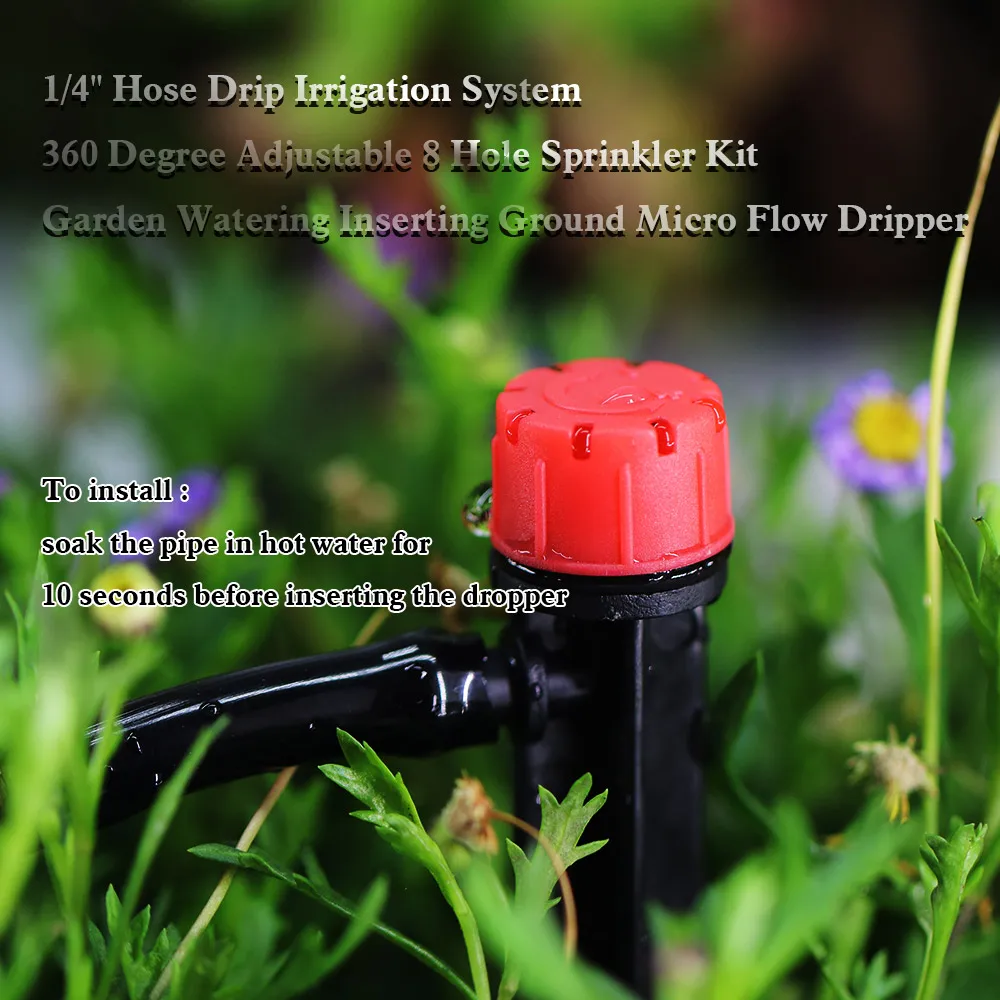 1/4" Hose Drip Irrigation System 360 Degree Adjustable 8 Hole Sprinkler Kit Garden Watering Inserting Ground Micro Flow Dripper image 5