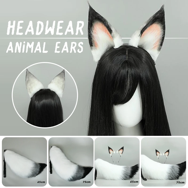 

Handmade Cute Furry Plush Headband Beast Wolf Cat Dog Ears Hair Hoop Animal Tail Cosplay Props Accessories