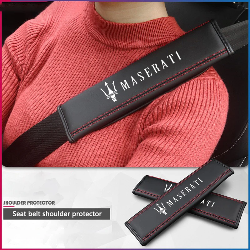 2Pcs Leather Car Seat Belt Safety Shoulder Pad Protection Cover For Maserati Granturismo Mc20 Quattroporte Levante Coupe Spyder