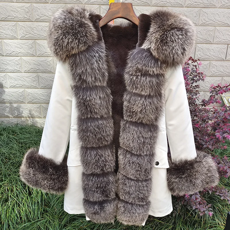 Pai Overcoming  New Fox Fur Grass Coat with Detachable Collar and Fleece, Slim and Medium Length Coat for Women 2024