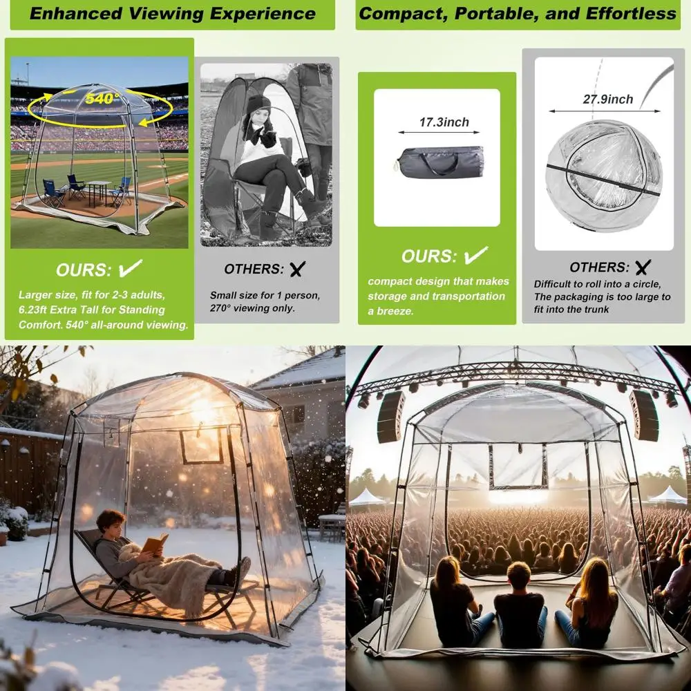 

All-Weather 2-3 Person Tent for Sports & Outdoor Activities with Clear View and Ample Headroom