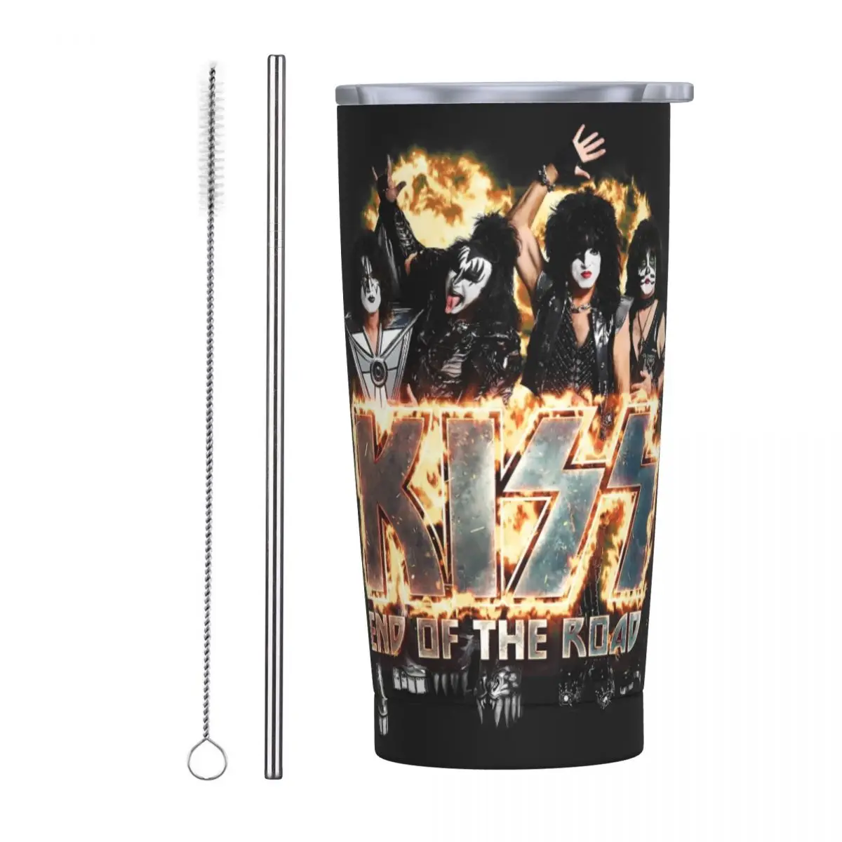 Stainless Steel Tumbler Kiss Music Band Mugs Cup With Straws Heavy Metal Group Cold and Hot Water Bottle Large Thermal Cups