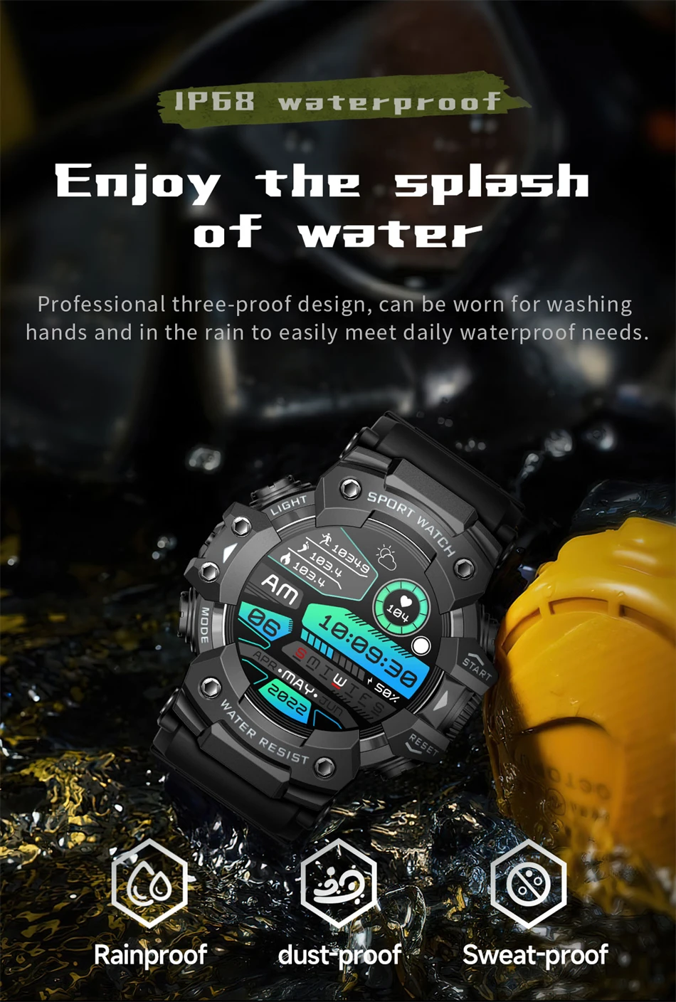 Neue Militär-Sport-Smartwatch für Herren, 100+ Sportarten, Outdoor-Fitness, Kompass, Herzfrequenz, BT-Anruf, wasserdichte Smartwatch für iOS und Android – Detail 14