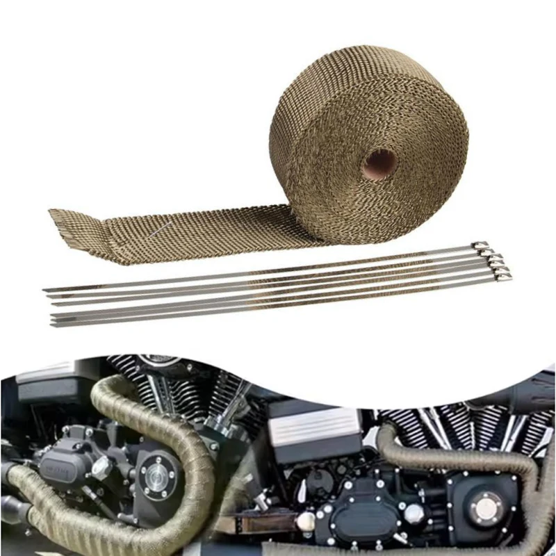 

500cm Motorcycle Thermal Tape Exhaust Heat Wrap Muffler Heat Shield High Temperature Insulation With Stainless Steel Ties Part
