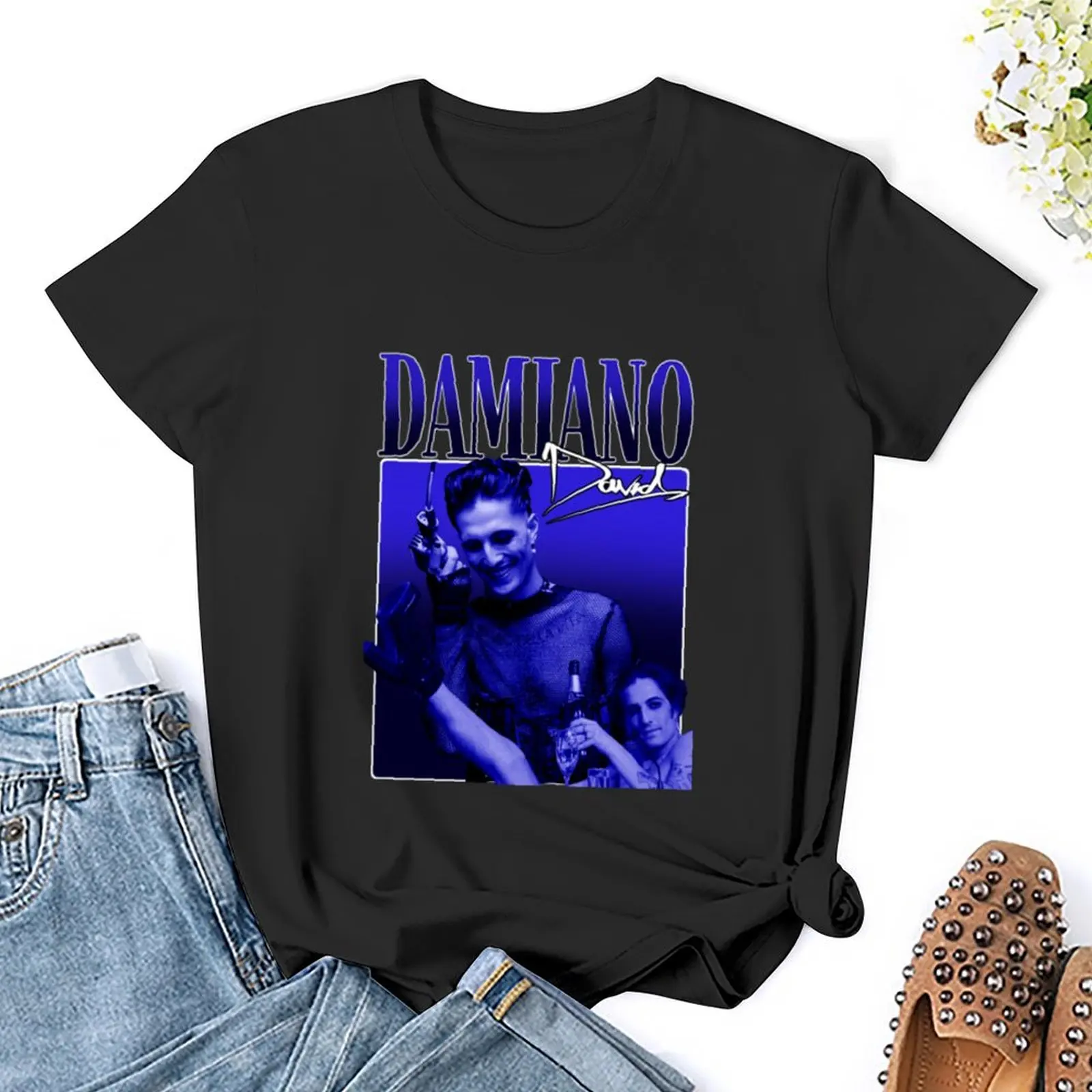 Damiano 90s style Blue T-Shirt funny lady clothes tight shirts for Women