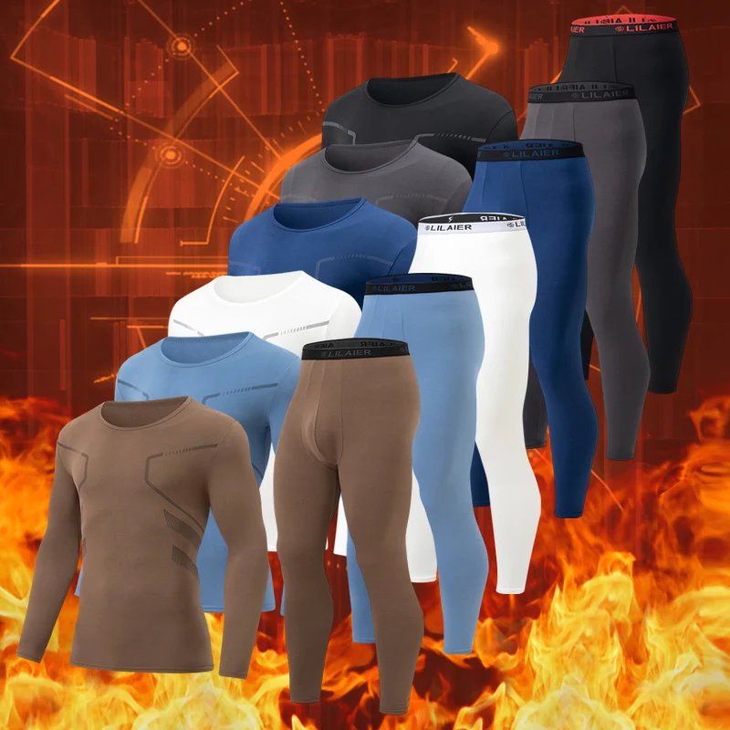 2-piece Autumn And Winter Men's Casual Versatile Warm Underwear Set Comfortable Sports And Fitness Base Shirt Elastic Pants
