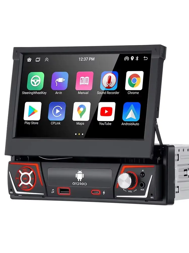 GEARELEC 1-DIN Autoradio Android Carplay Auto Universal 7-Zoll IPS Ausfahrbarer Bildschirm GPS-Navigation 1-DIN Android 14 Auto-Multimedia-Videoplayer Carplay-Bildschirm