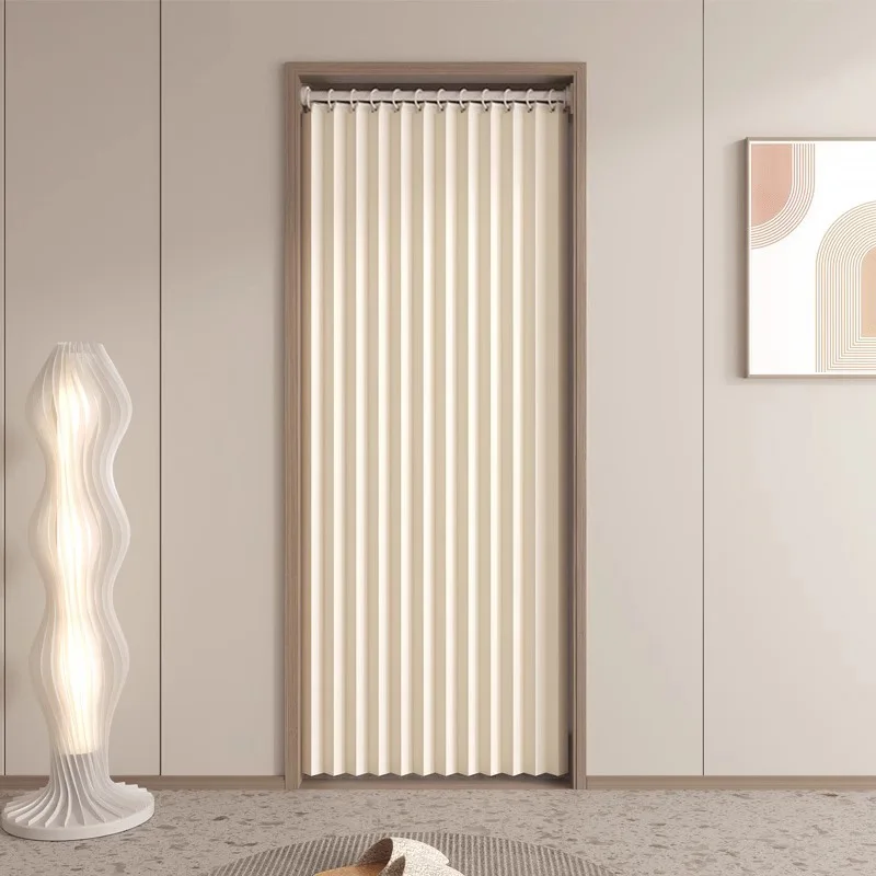 Folding Accordion Door Curtain Pleated Room Divider, Retractable Fabric Partition Wall for Home Office, Privacy Screen for Close