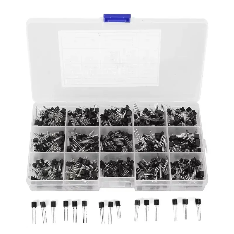 600pcs/box Triode Transistor kit TO-92 Three Pin Transistor Assortment Kit Set for 15 Value 2N2222-S9018