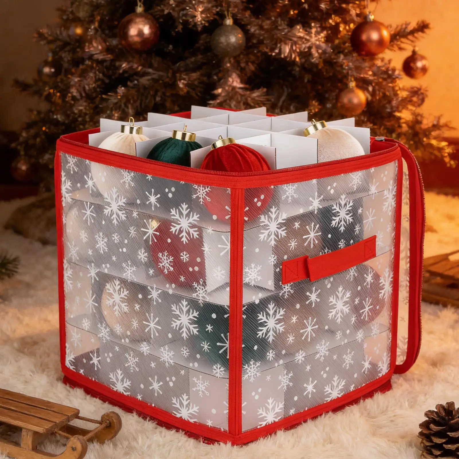 Christmas ornament storage box Christmas ball storage box with dividers Holds 36 Christmas balls/  for 3/4-inch decorative balls