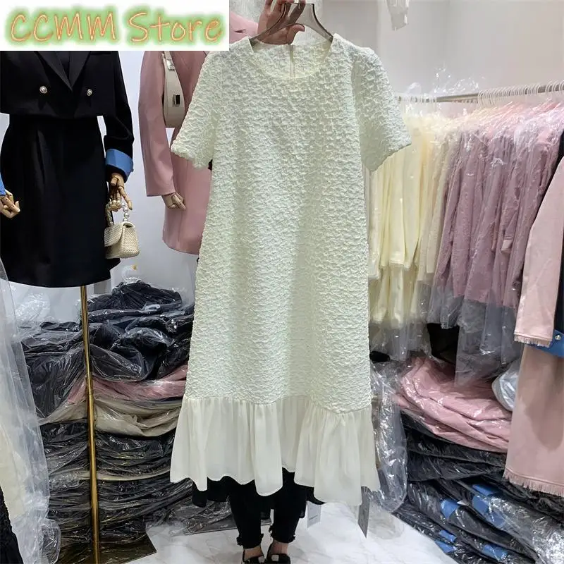 

Fashion O-Neck Solid Color Spliced Ruffles Casual Dresses Female Clothing Summer New Loose All-match Princess Dress