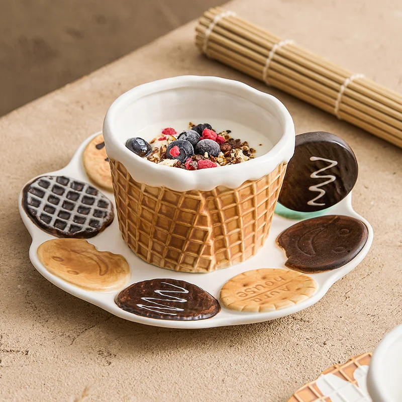 

Creative Retro Biscuit Shape Ceramic Coffee Cup High-End Exquisite Cereal Breakfast Cup Afternoon Tea Snack Plate Dessert Saucer