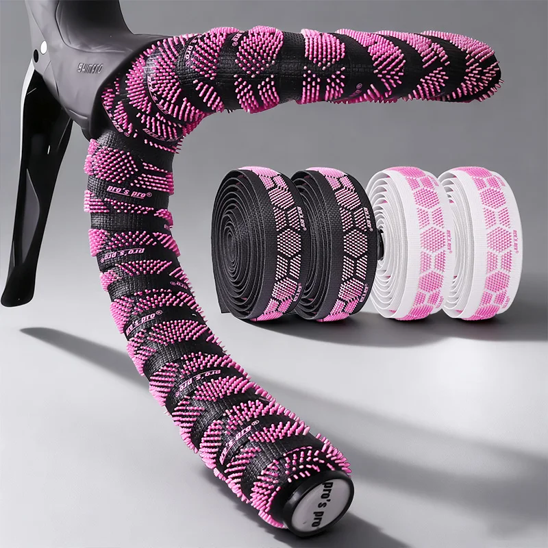 

1 Pair Anti-Slip Road Bike Handlebar Tape Silicone Shock Handle Bar Tape w/ Bar End Plugs Bicycle 3D Anti-Vibration Wrap Tape