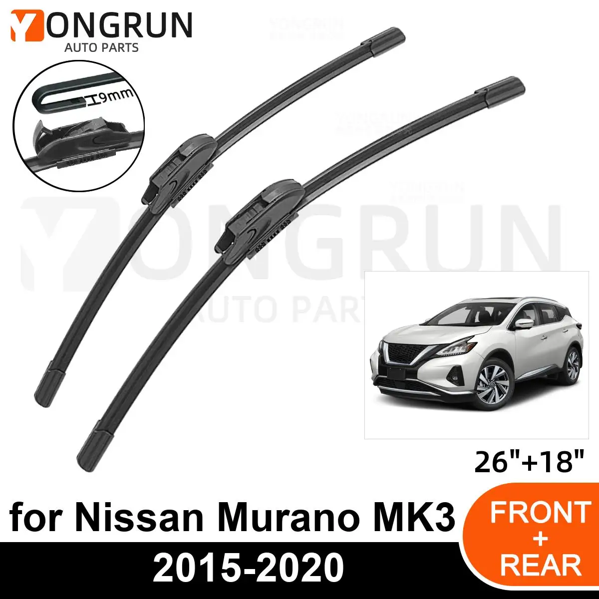 

Car Front Windshield Wipers For Nissan Murano MK3 2015-2020 Wiper Blade Rubber 26"+18" Car Windshield Windscreen Accessories