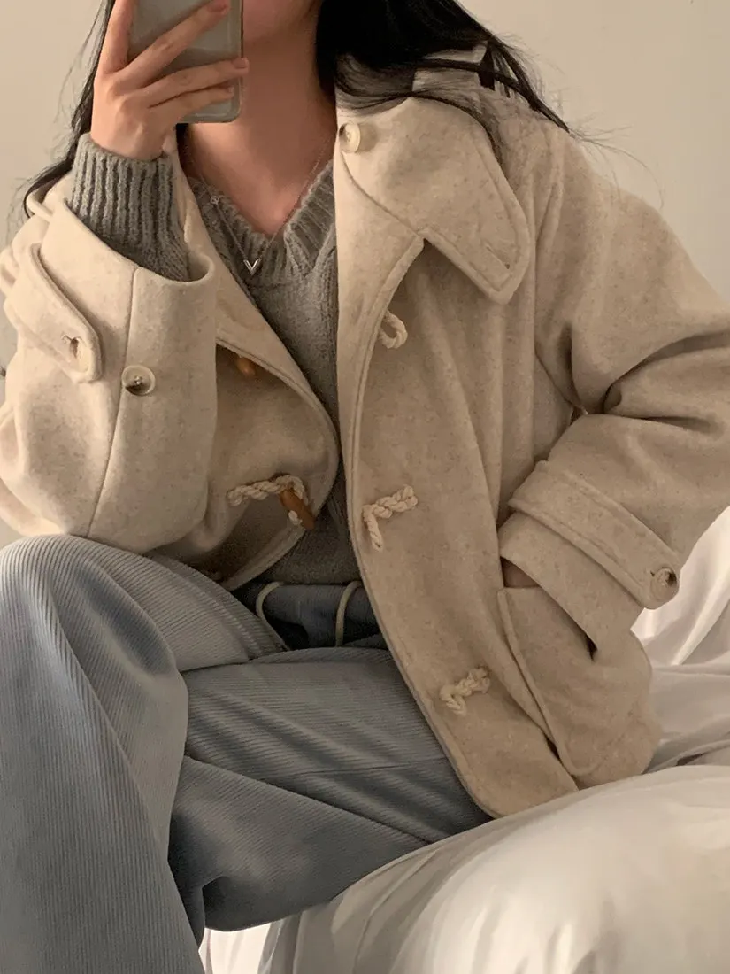 

Korean Sle Autumn Winter ort Woolen Coat Women's Briti Sle Faionable Youthful College Sle Buttoned Coat