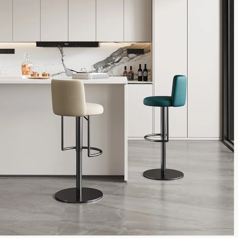 Kursi Bar Nordik Kursi Bar Logam Kulit Ergonomis untuk Pulau Dapur Furnitur Balkon Modern yang Nyaman dan Santai