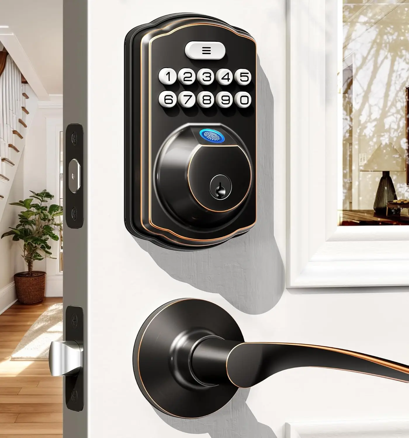 

Fingerprint Door Lock with Keypad & Auto-Lock - Quick Installation, Weatherproof, ANSI Grade 3 Certified