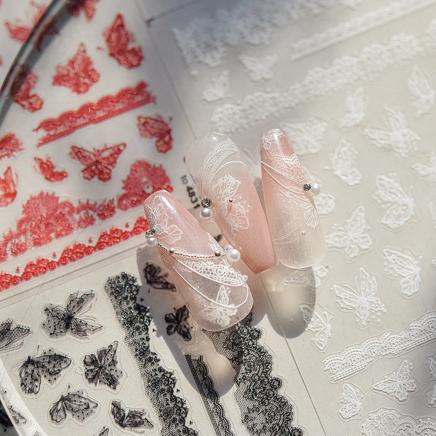 Black Lace Butterfly 5D Nail Art Stickers Intricate Hollow-Out Gothic Wing Mysterious Inspired Self Adhesive Manicure Decal DIY