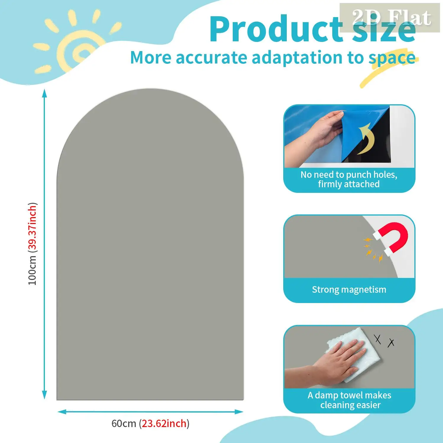 1pcs Gray Arched Decorative Magnetic Whiteboard Wall Sticker, Self-Adhesive, Easy To Remove, Suitable For Living Room Decoration