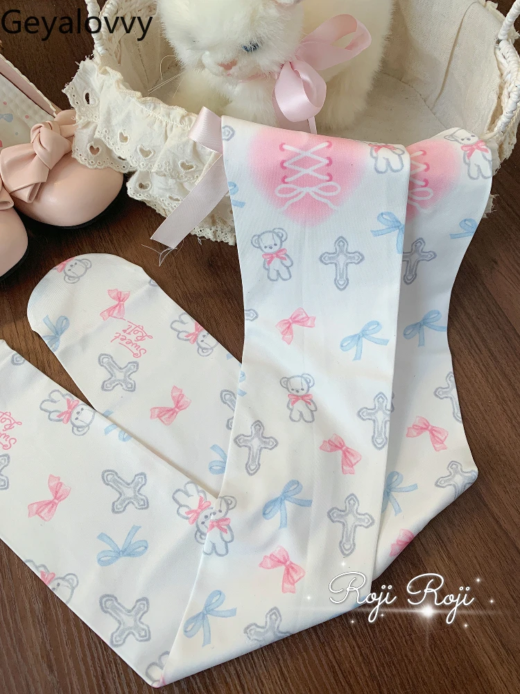 Roji original Lolita socks women's summer and autumn beauty velvet printed knee socks Lolita Japanese sweet versatile stockings
