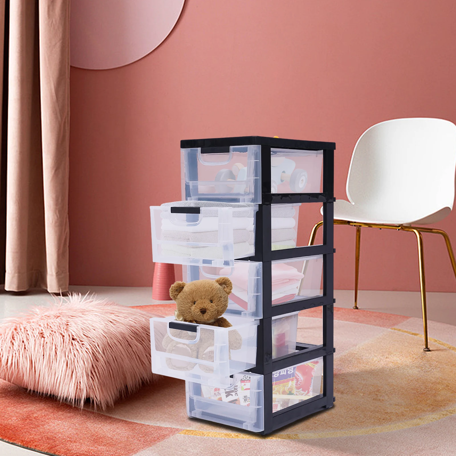 

Storage Cabinet 5 Floor 30 × 40 × 84cm Plastic Drawers Dresser Transparent Color