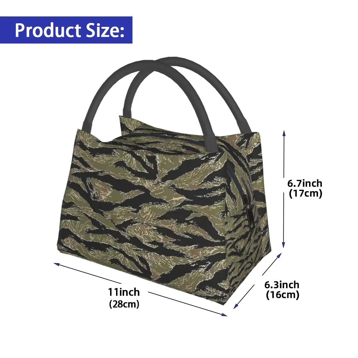 US Army Camouflage Tiger Stripe Insulated Lunch Bag for School Picnic Storage Food Boxes Portable Cooler Thermal Lunch Box Tote