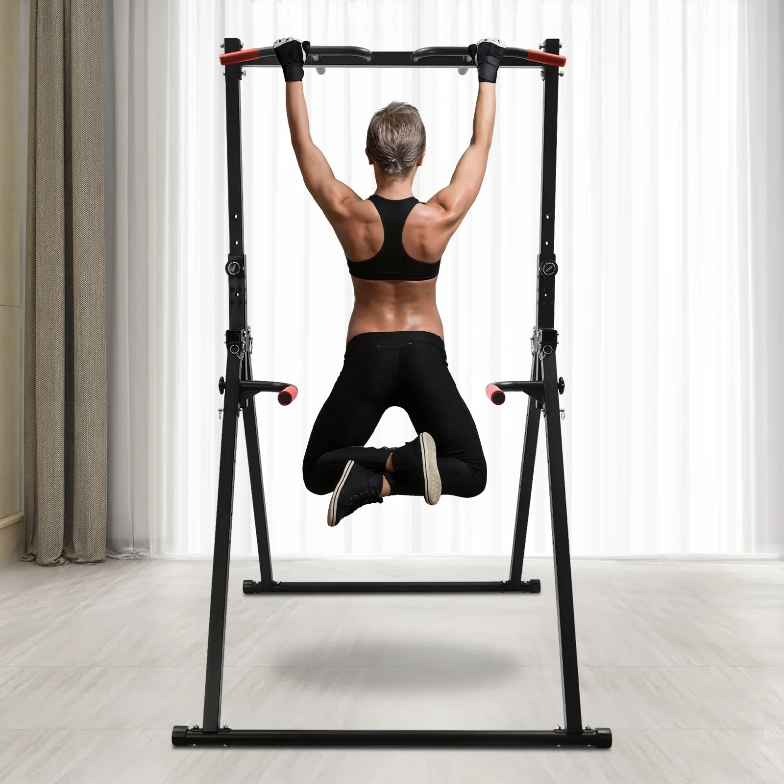 Foldable Power Tower Triangular Pull Up Station, Training Bars Load Capacity 200kg, Multifunctional Fitness Training Device