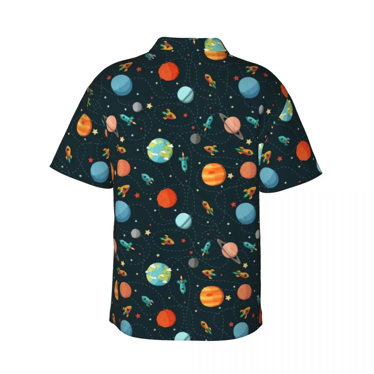 Cartoon Sky Print Vacation Shirt Space Adventure Summer Casual Shirts Man Classic Blouses Short Sleeve Streetwear Custom Tops