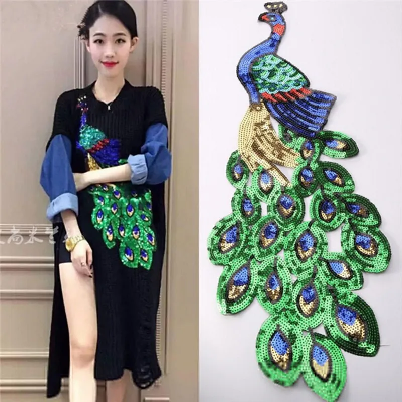 Women Peacock Sequin Embroidery Applique Patch Sew On Clothes Accessory Diy Fashion