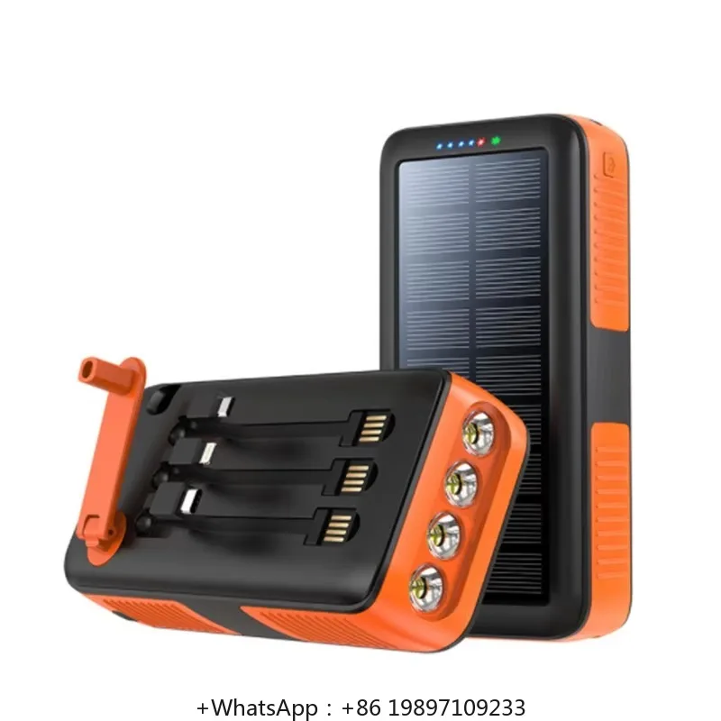 

Трендовые продукты Зарядное устройство для телефона Powerbank USB Встроенный кабель Водонепроницаемый 10000 мАч Ручная рукоятка Солнечная батарея для кемпинга