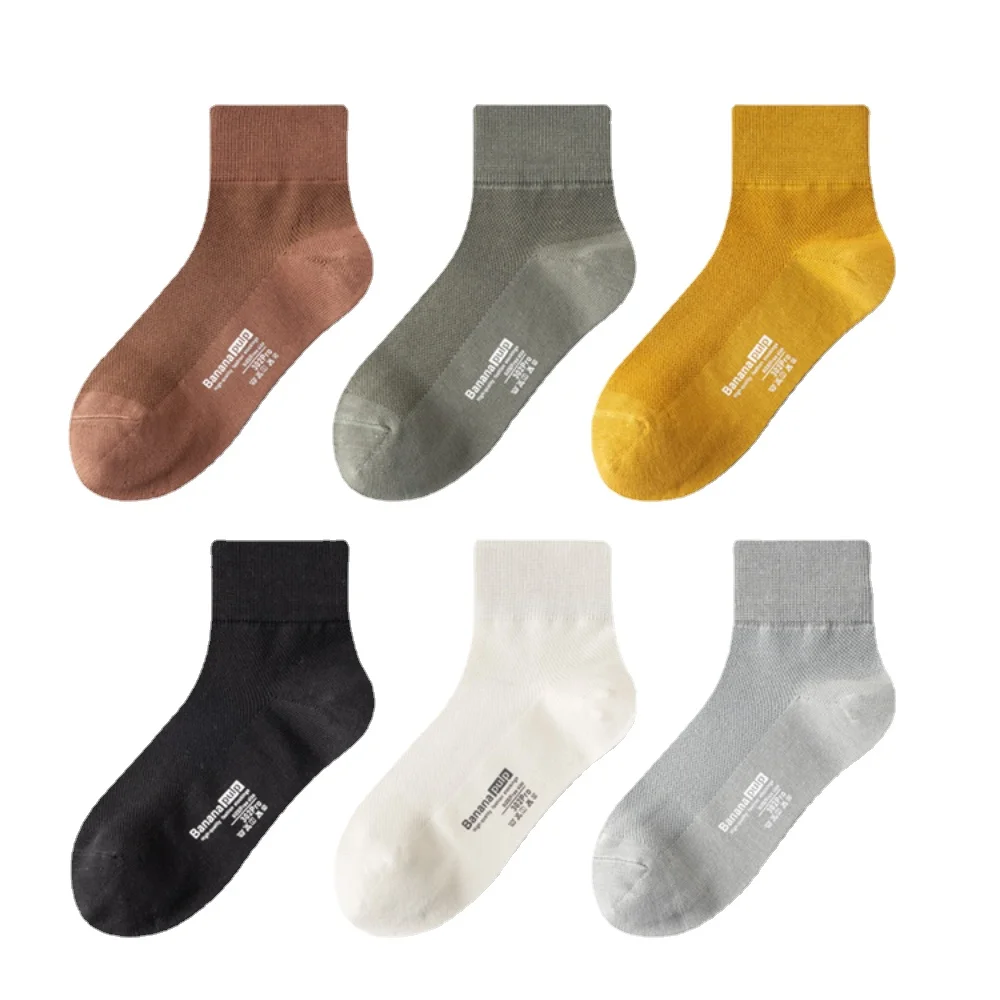 Men's Socks Middle Tube Pure Cotton Summer Thin Sweat Absorbing and Deodorant Mesh Breathable White Black Summer Men's Stockings