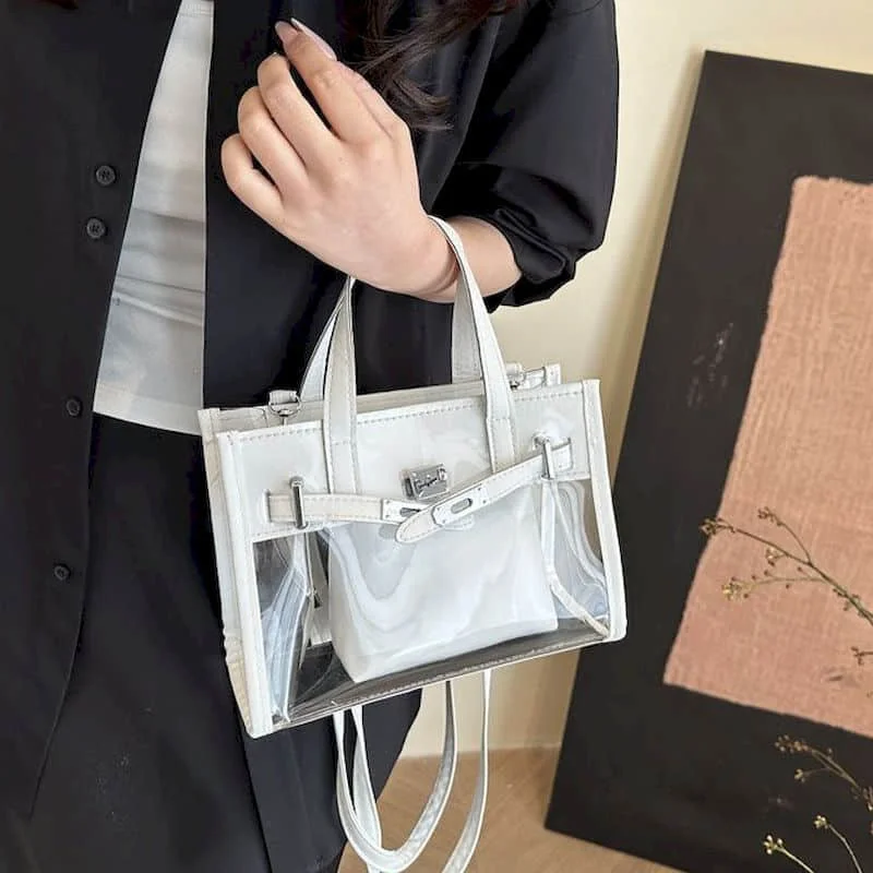 

Желейные сумки с ручками сверху для женщин, однотонные многоразовые водонепроницаемые сумки через плечо из ПВХ, повседневные универсальные прочные подарочные сумки-тоут для покупок