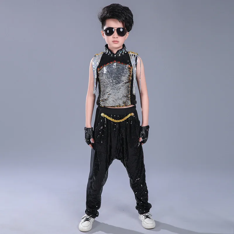 Hip Hop Clothes Toddler Jazz Dance Performance Outfits Stage Clothing Children\'s Modern Dance Drum Sequins Costume Boys Girls