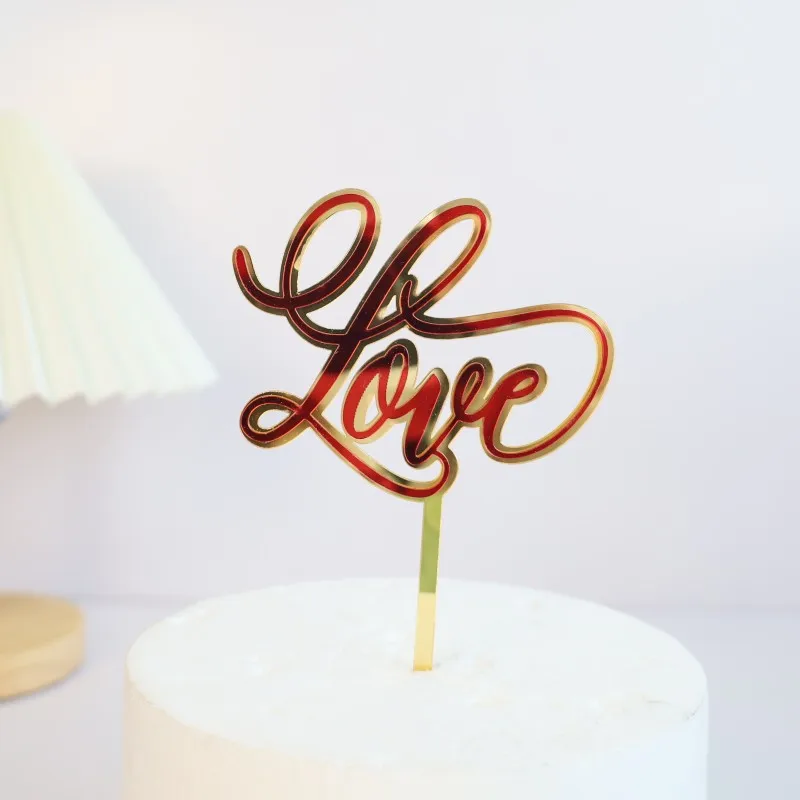 Big Red Love Wedding & Engagement Party Cake Toppers Acrylic Love Valentine\'s Day Cake Topper for Wedding Party Cake Decorations